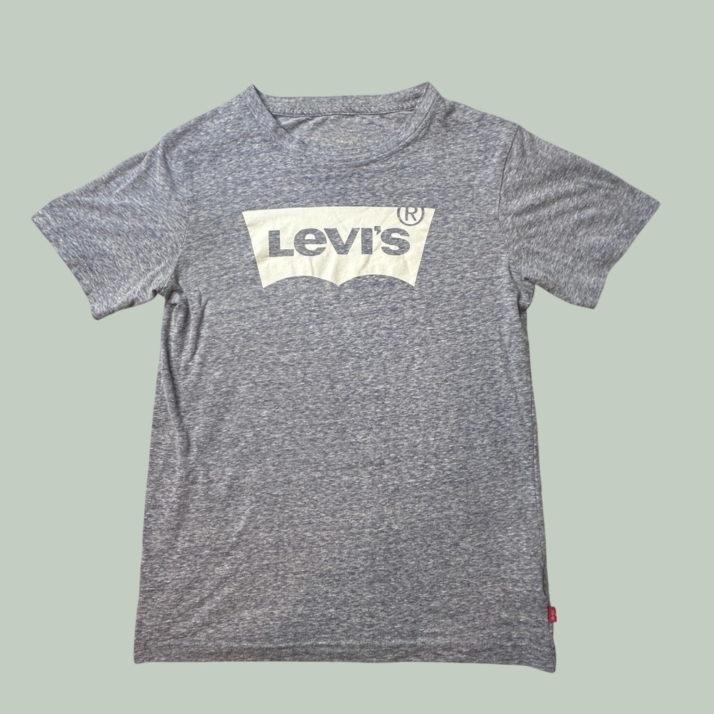 Levi's T-Shirt Kids Large Blue Batwing Logo Short Sleeve Heathered Jersey Tee